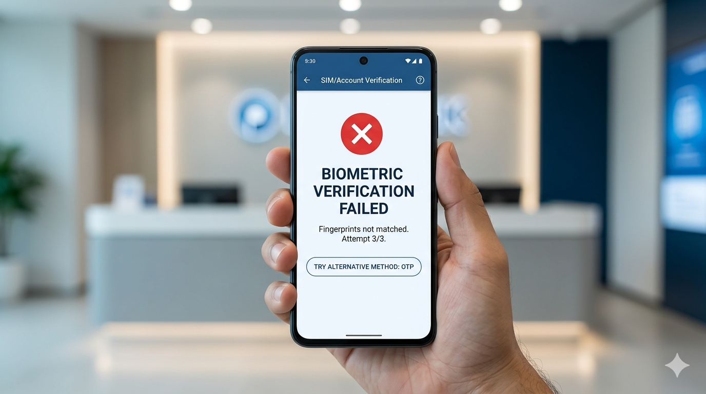 Biometric verification failed solution main banner - showing error on phone screen
